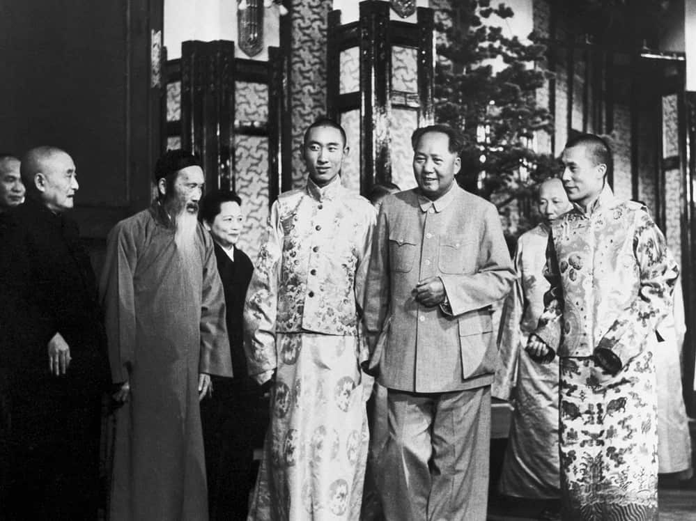 The Dalai Lama, the Panchen Lama and Mao Zedong at the first session of the National People’s Congress.
