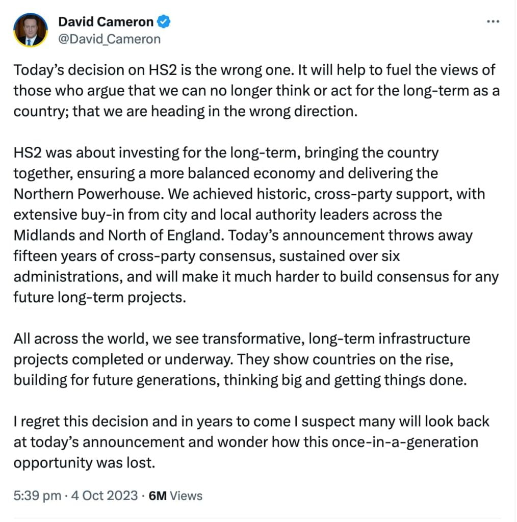 david cameron’s tweet on HS2