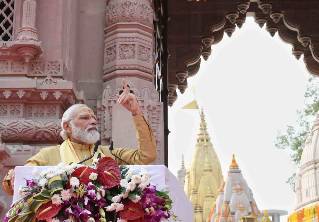 Prime Minister Narendra Modi delivers an address at the opening of Kashi Vishwanath Dham, 13 December 2021. Photo: Prime Minister’s Office (GODL-India)