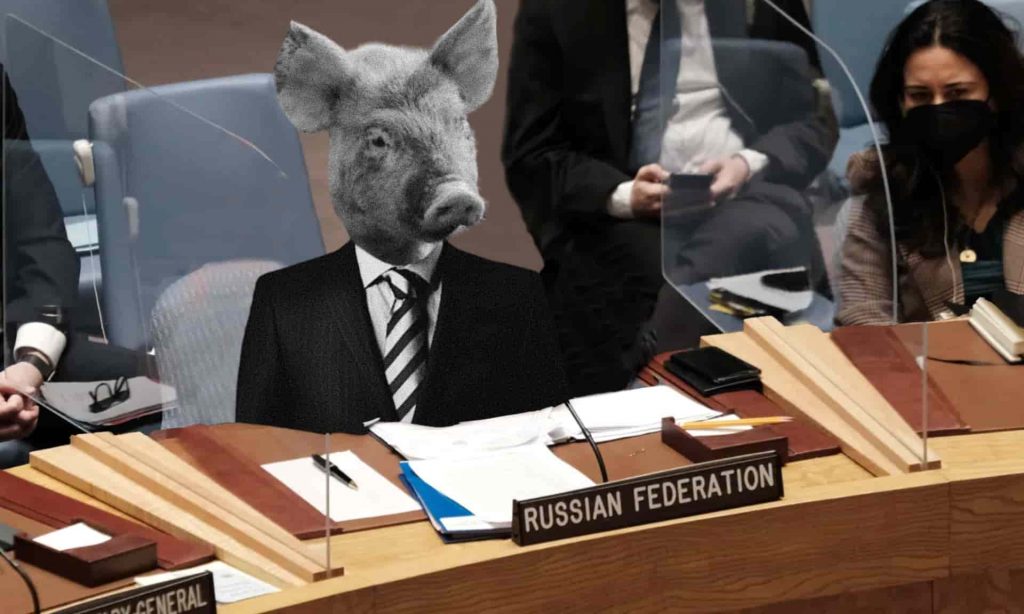 pig sitting in russia’s seat at the UNSC