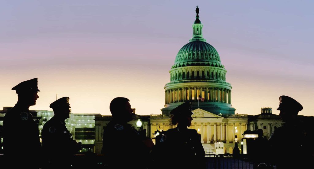 Police guarding the Capitol