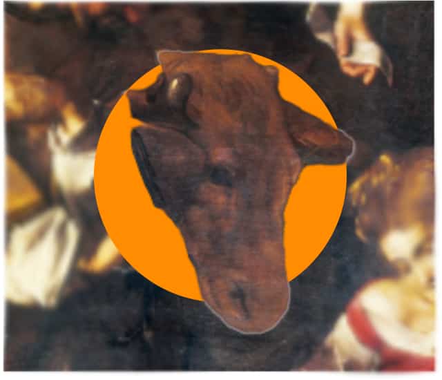 The ox and the donkey in Caravaggio’s Nativity with Saints Lorenzo and Francesco