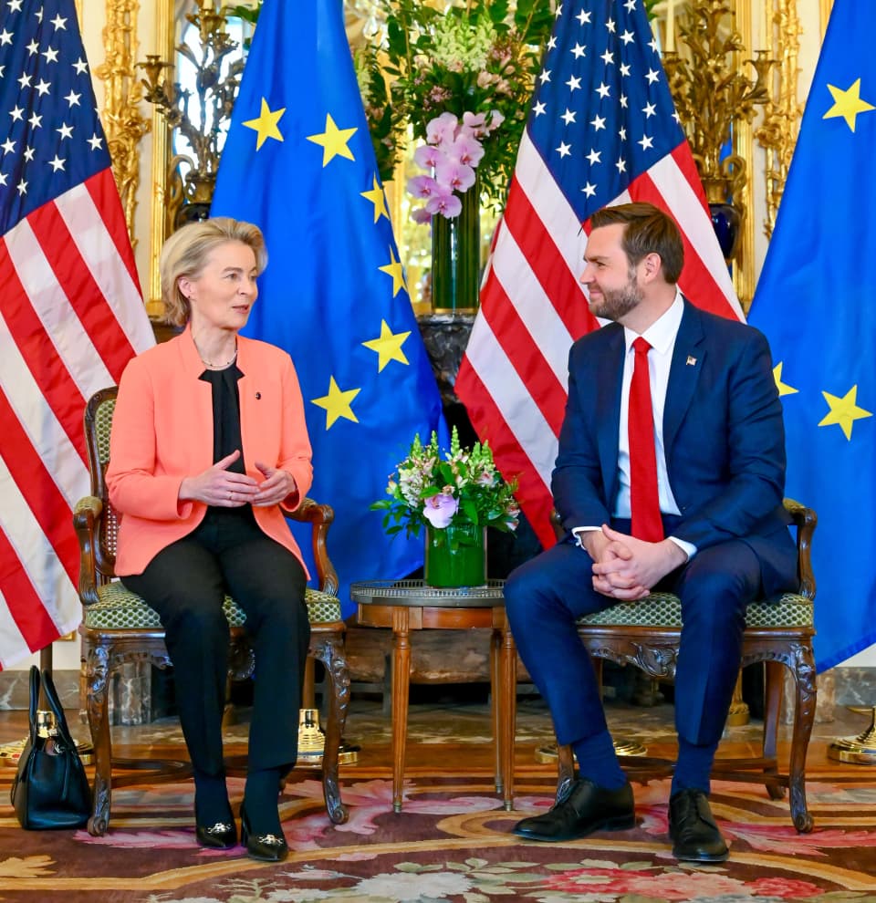 Von der Leyen with U.S. Vice President JD Vance in Paris, 11 February 2025. Photo: the EU/CC BY 4.0