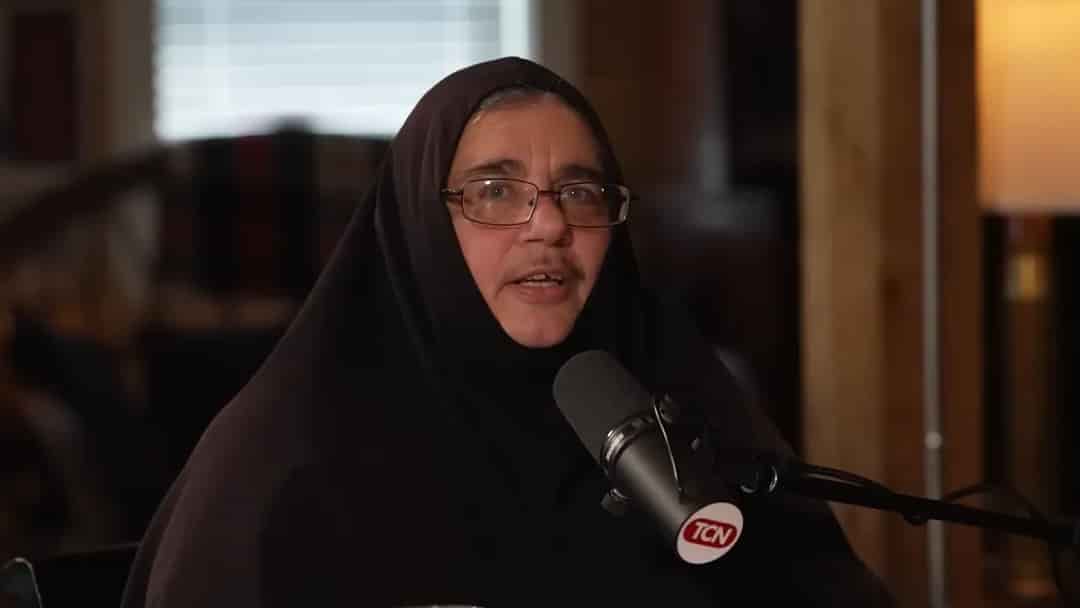 Mother Agapia Stephanopoulos on the Tucker Carlson show. Photo: Screenshot of Tucker Carlson's YouTube channel