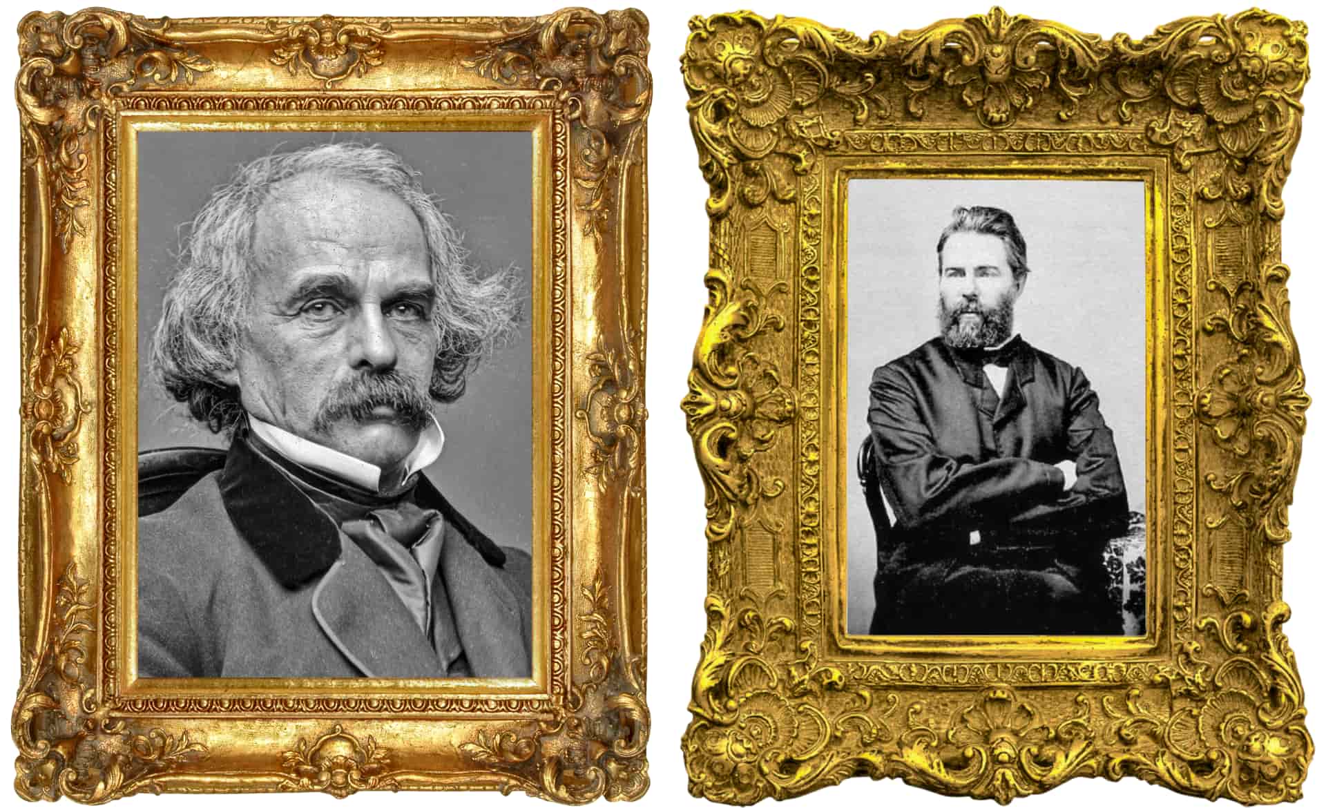 Left: Nathaniel Hawthorne in 1860s, right: Herman Melville in 1861© Public domain