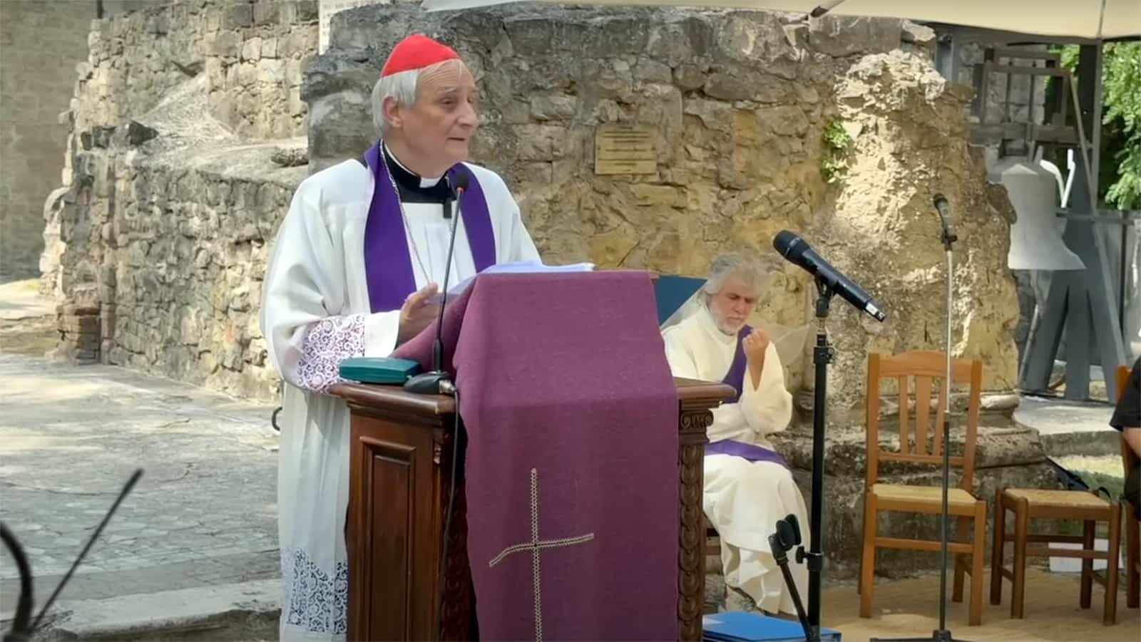 Cardinal Zuppi leads seven-hour prayer, naming every child killed in Holy Land in August 2025 at the park of Monte Sole di Marzabotto near Bologna, Italy. Photo: Screenshot